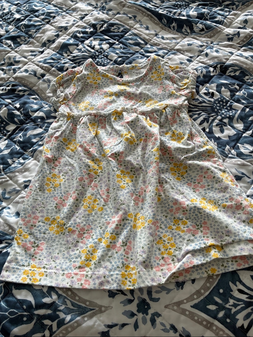 Carter's White Floral Ruffle Dress with Yellow & Pink Flowers
